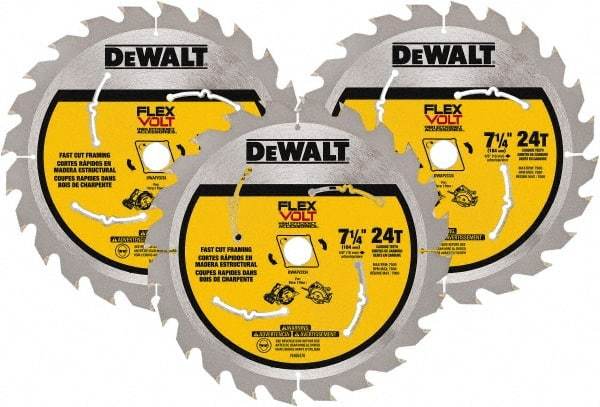 DeWALT - 7-1/4" Diam, 15.88mm Arbor Hole Diam, 24 Tooth Wet & Dry Cut Saw Blade - Steel, Smooth Action, Standard Round Arbor - A1 Tooling