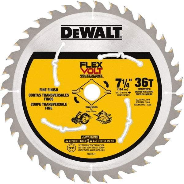 DeWALT - 7-1/4" Diam, 15.88mm Arbor Hole Diam, 36 Tooth Wet & Dry Cut Saw Blade - Steel, Smooth Action, Standard Round Arbor - A1 Tooling