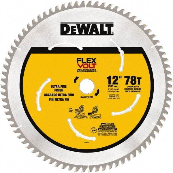 DeWALT - 12" Diam, 1" Arbor Hole Diam, 78 Tooth Wet & Dry Cut Saw Blade - Steel, Smooth Action, Standard Round Arbor - A1 Tooling