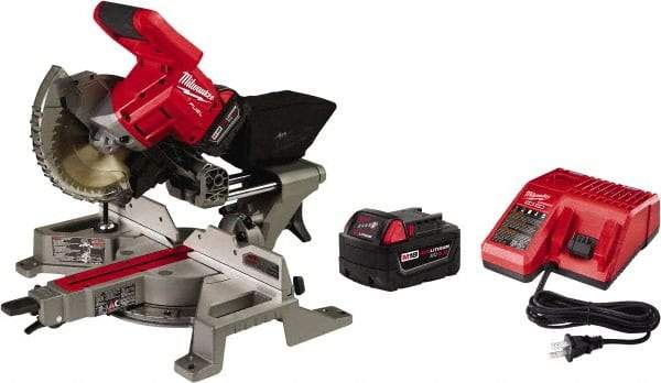 Milwaukee Tool - 5 Amp, 18 Volt, 5,000 RPM, 49° Left & Right Double Bevel Sliding Miter Saw - 5/8" Arbor, 7-1/4" Blade Diam, Includes Blade Wrench, Blade, Battery Pack & Battery Charger - A1 Tooling