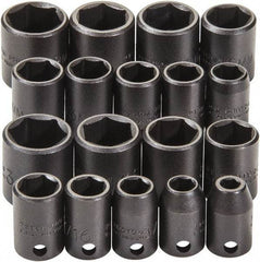 Proto - 18 Piece 3/8" Drive Black Finish Impact Socket Set - 6 Points, 1/4" to 3/4" (10mm to 19mm) Range, Inch/Metric Measurement Standard - A1 Tooling