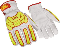 Ringers Gloves - Size L (10), ANSI Cut Lvl 3, Goatskin Leather Cut Resistant Gloves - Hook & Loop Cuff, White/Hi-Vis Yellow, Paired - A1 Tooling