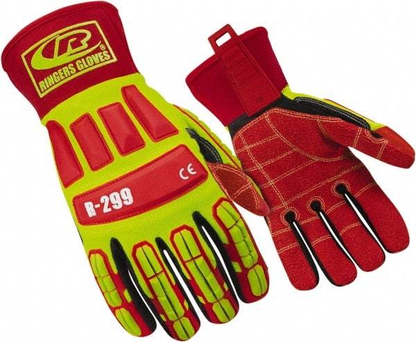 Ringers Gloves - Size 3XL (13), ANSI Cut Lvl 4, Cut & Puncture Resistant Gloves - Open Cuff, Hi-Vis Yellow/Red/Black, Paired - A1 Tooling