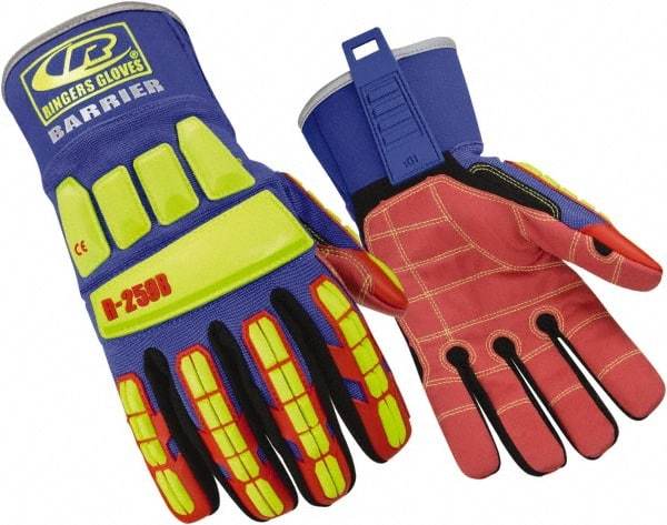 Ringers Gloves - Size L (10), ANSI Cut Lvl 6, Cut & Puncture Resistant Gloves - Open Cuff, Hi-Vis Yellow/Red/Black/Blue, Paired - A1 Tooling