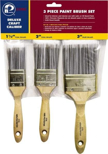 Premier Paint Roller - 1-1/2, 2 & 3" Flat Polyester General Purpose Paint Brush Set - 2-1/4 & 2-1/2 & 3" Bristle Length, 6 & 6-1/2" Wood Beavertail Handle - A1 Tooling