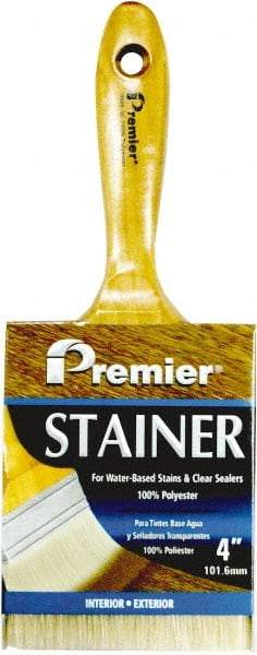 Premier Paint Roller - 4" Flat Polyester Stainer Brush - 3" Bristle Length, 6-1/2" Wood Beavertail Handle - A1 Tooling