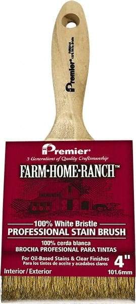 Premier Paint Roller - 4" Flat White China Bristle Stainer Brush - 2-5/8" Bristle Length, 6" Wood Beavertail Handle - A1 Tooling