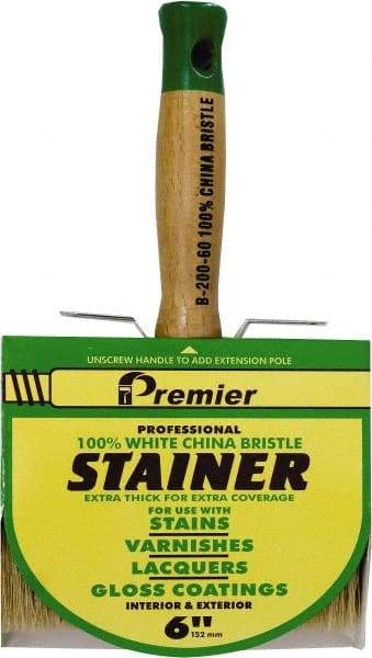 Premier Paint Roller - 6" Flat White China Bristle Stainer Brush - 3-1/4" Bristle Length, 5-1/4" Wood Threaded Wood Handle - A1 Tooling