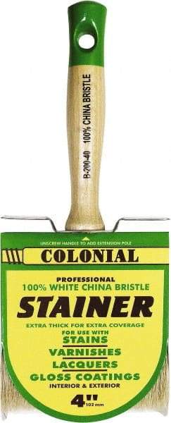 Premier Paint Roller - 4" Flat White China Bristle Stainer Brush - 3" Bristle Length, 5-1/4" Wood Threaded Wood Handle - A1 Tooling