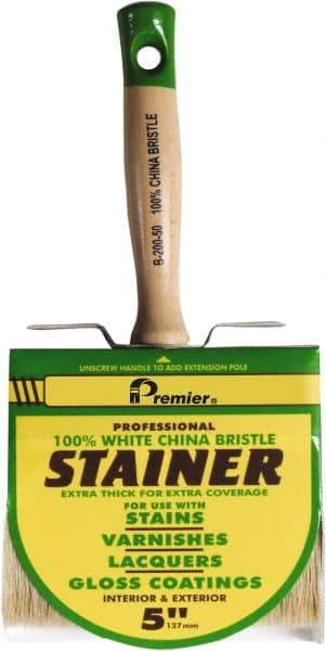 Premier Paint Roller - 5" Flat White China Bristle Stainer Brush - 3" Bristle Length, 5-1/4" Wood Threaded Wood Handle - A1 Tooling