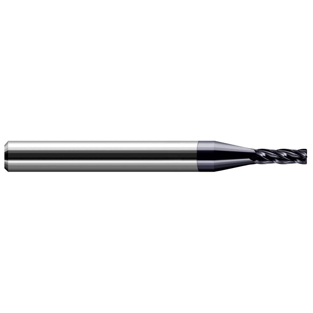 Corner Radius End Mill: 0.1562″ Dia, 9/16″ LOC, 1/64″ Radius, 4 Flutes, Solid Carbide 2″ OAL, 3/16″ Shank Dia, 30 ° Helix, AlTiN Coated, Corner Radius End