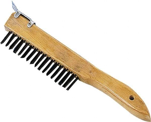 Premier Paint Roller - Steel Surface Preparation Wire Brush - 1" Bristle Length, 1" Wide, 10" OAL, Wood Block, Tapered Wood Handle - A1 Tooling