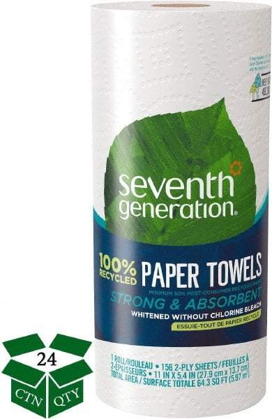 Seventh Generation - Perforated Roll of 2 Ply White Paper Towels - 11" Wide, No Added Dyes or Fragrances, 100% Recycled - A1 Tooling