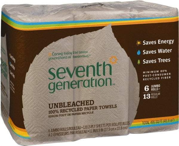 Seventh Generation - Perforated Roll of 2 Ply Brown Paper Towels - 11" Wide, No Added Dyes or Fragrances, Unbleached, 100% Recycled - A1 Tooling