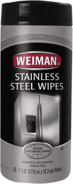 Weiman - Pre-Moistened Stainless Steel Cleaner Wipes - Canister, 8" x 7" Sheet Size, White - A1 Tooling