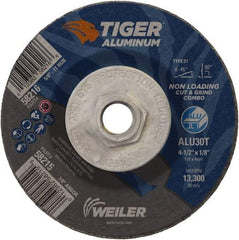 Weiler - 4-1/2" 30 Grit Aluminum Oxide/Silicon Carbide Blend Cutoff Wheel - 1/8" Thick, 5/8-11 Arbor, 13,300 Max RPM, Use with Angle Grinders - A1 Tooling