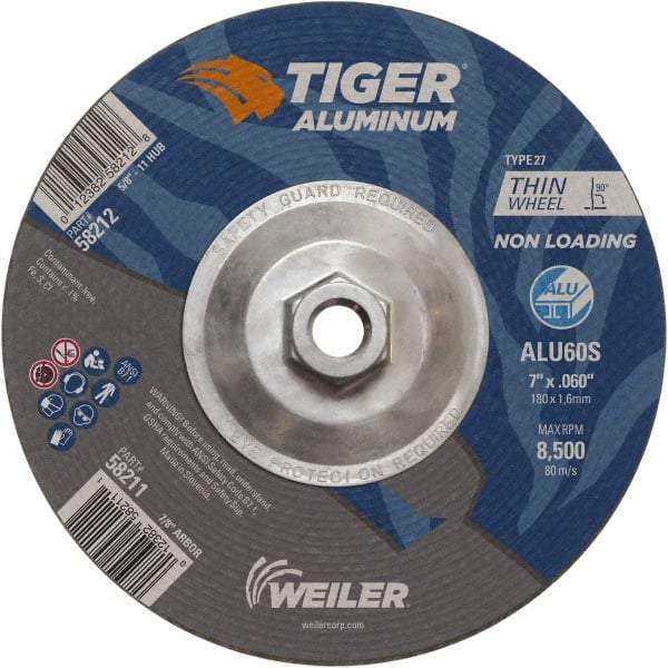 Weiler - 7" 60 Grit Aluminum Oxide/Silicon Carbide Blend Cutoff Wheel - 0.06" Thick, 5/8-11 Arbor, 8,500 Max RPM, Use with Angle Grinders - A1 Tooling