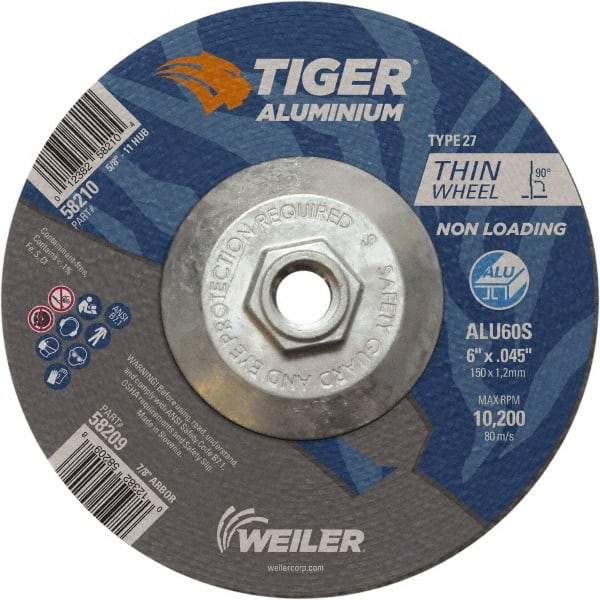 Weiler - 6" 60 Grit Aluminum Oxide/Silicon Carbide Blend Cutoff Wheel - 0.045" Thick, 5/8-11 Arbor, 10,200 Max RPM, Use with Angle Grinders - A1 Tooling