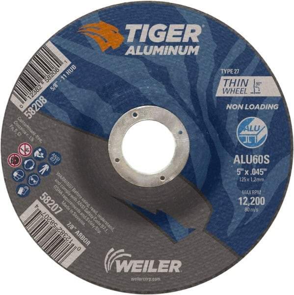 Weiler - 5" 60 Grit Aluminum Oxide/Silicon Carbide Blend Cutoff Wheel - 0.045" Thick, 7/8" Arbor, 12,200 Max RPM, Use with Angle Grinders - A1 Tooling