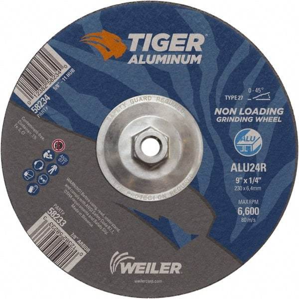 Weiler - 9" 24 Grit Aluminum Oxide/Silicon Carbide Blend Cutoff Wheel - 1/4" Thick, 5/8-11 Arbor, 6,600 Max RPM, Use with Angle Grinders - A1 Tooling