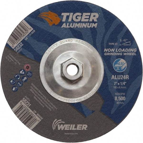 Weiler - 7" 24 Grit Aluminum Oxide/Silicon Carbide Blend Cutoff Wheel - 1/4" Thick, 5/8-11 Arbor, 8,500 Max RPM, Use with Angle Grinders - A1 Tooling