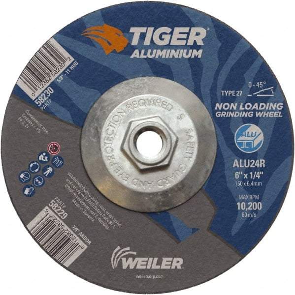 Weiler - 6" 24 Grit Aluminum Oxide/Silicon Carbide Blend Cutoff Wheel - 1/4" Thick, 5/8-11 Arbor, 10,200 Max RPM, Use with Angle Grinders - A1 Tooling