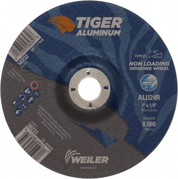 Weiler - 7" 24 Grit Aluminum Oxide/Silicon Carbide Blend Cutoff Wheel - 1/4" Thick, 7/8" Arbor, 8,500 Max RPM, Use with Angle Grinders - A1 Tooling