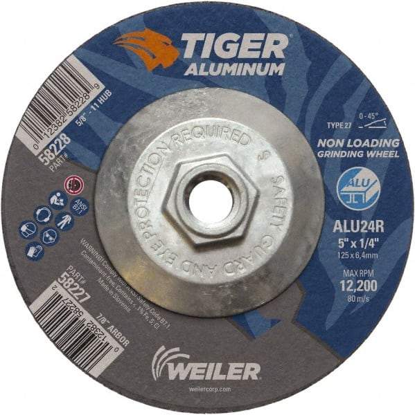 Weiler - 5" 24 Grit Aluminum Oxide/Silicon Carbide Blend Cutoff Wheel - 1/4" Thick, 5/8-11 Arbor, 12,200 Max RPM, Use with Angle Grinders - A1 Tooling