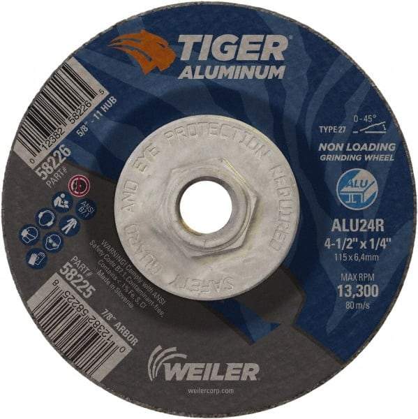 Weiler - 4-1/2" 24 Grit Aluminum Oxide/Silicon Carbide Blend Cutoff Wheel - 1/4" Thick, 5/8-11 Arbor, 13,300 Max RPM, Use with Angle Grinders - A1 Tooling