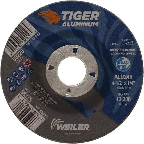 Weiler - 4-1/2" 24 Grit Aluminum Oxide/Silicon Carbide Blend Cutoff Wheel - 1/4" Thick, 7/8" Arbor, 13,300 Max RPM, Use with Angle Grinders - A1 Tooling