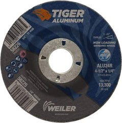 Weiler - 4-1/2" 24 Grit Aluminum Oxide/Silicon Carbide Blend Cutoff Wheel - 1/4" Thick, 7/8" Arbor, 13,300 Max RPM, Use with Angle Grinders - A1 Tooling