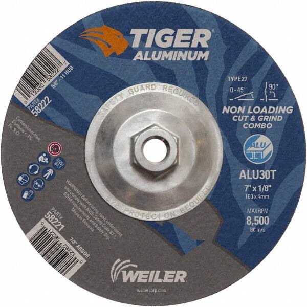 Weiler - 7" 30 Grit Aluminum Oxide/Silicon Carbide Blend Cutoff Wheel - 1/8" Thick, 5/8-11 Arbor, 8,500 Max RPM, Use with Angle Grinders - A1 Tooling