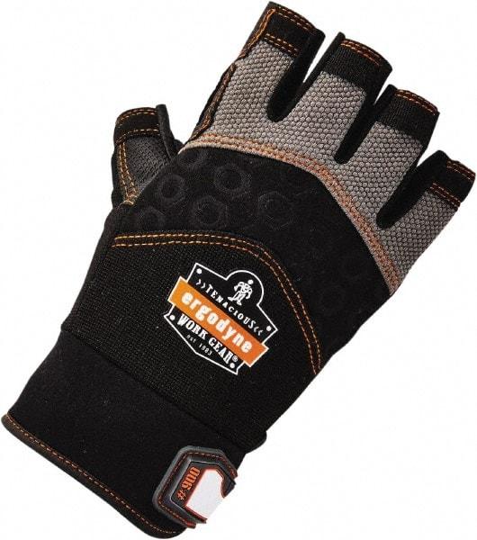 Ergodyne - Size M (8) Polyester Blend Work Gloves - Palm Coated, Hook & Loop Cuff, Half Fingered, Black, Paired - A1 Tooling