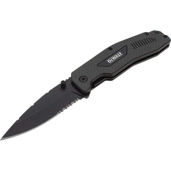 Stanley - 3-1/2" Blade, 8" OAL, Serrated & Straight Pocket Knife - 4-3/4" Closed Length, Carbon Fiber, 1 Blade, 1 Edge - A1 Tooling