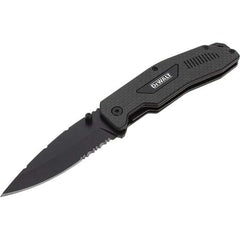 Stanley - 3-1/2" Blade, 8" OAL, Serrated & Straight Pocket Knife - 4-3/4" Closed Length, Carbon Fiber, 1 Blade, 1 Edge - A1 Tooling