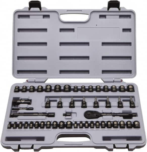 Stanley - 50 Piece 1/4 & 3/8" Drive Standard Socket Set - 5/32 to 9/16", 4 to 18mm, Inch/Metric Measurement Standard - A1 Tooling