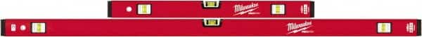 Milwaukee Tool - Magnetic 24" & 48" Long 6 Vial Box Beam Level - Aluminum, Red, 2 Level & 4 Plumb Vials - A1 Tooling