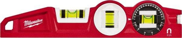 Milwaukee Tool - Magnetic 10" Long 3 Vial Torpedo Level - Die Cast, Red, 1 Level, 1 Plumb & 1 Rotating/Locking Vials - A1 Tooling