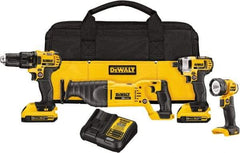 DeWALT - 20 Volt Cordless Tool Combination Kit - Includes 1/2" Drill/Driver, 1/4" Impact Driver, Reciprocating Saw & LED Worklight, Lithium-Ion Battery Included - A1 Tooling