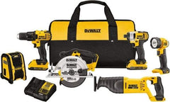 DeWALT - 20 Volt Cordless Tool Combination Kit - Includes 1/2" Compact Drill/Driver, 1/4" Impact Driver, Reciprocating Saw, 6-1/2 Circular Saw, LED Worklight & Bluetooth Speaker, Lithium-Ion Battery Included - A1 Tooling