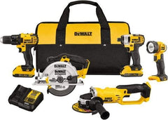 DeWALT - 20 Volt Cordless Tool Combination Kit - Includes 1/2" Compact Drill/Driver, 1/4" Impact Driver, Cut-off Tool/Grinder, 6-1/2 Circular Saw & LED Worklight, Lithium-Ion Battery Included - A1 Tooling