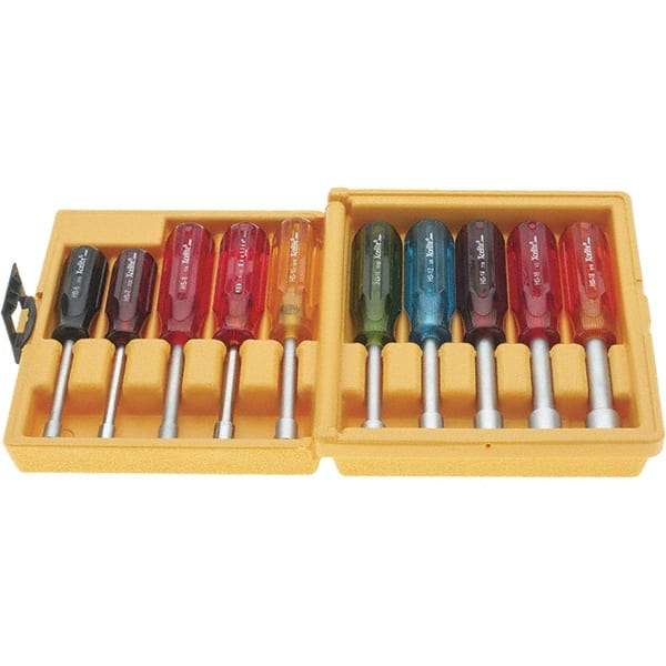 Xcelite - 10 Piece, 3/16 to 9/16" Nut Driver Set - Hollow Shaft, Plastic Handle - A1 Tooling