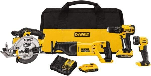 DeWALT - 20 Volt Cordless Tool Combination Kit - Includes 1/2" Drill/Driver, Reciprocating Saw, 6-1/2 Circular Saw & LED Worklight, Lithium-Ion Battery Included - A1 Tooling