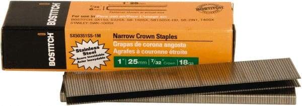 Stanley Bostitch - 1" Long x 7/32" Wide, 18 Gauge Narrow Crown Construction Staple - Steel, Chisel Point - A1 Tooling