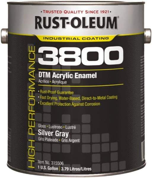 Rust-Oleum - 1 Gal Silver Gray Gloss Finish Acrylic Enamel Paint - 150 to 270 Sq Ft per Gal, Interior/Exterior, Direct to Metal - A1 Tooling