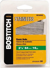 Stanley Bostitch - 16 Gauge 1/16" Shank Diam 2-1/2" Long Finishing Nails for Power Nailers - Stainless Steel, Smooth Shank, Straight Stick Adhesive Collation, Round Head, Chisel Point - A1 Tooling