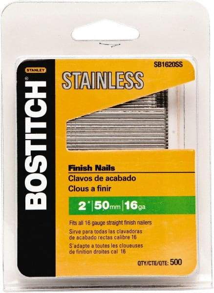 Stanley Bostitch - 16 Gauge 1/16" Shank Diam 2" Long Finishing Nails for Power Nailers - Stainless Steel, Smooth Shank, Straight Stick Adhesive Collation, Round Head, Chisel Point - A1 Tooling