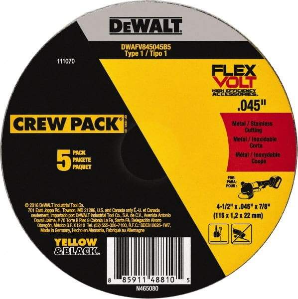 DeWALT - 4-1/2" Ceramic Cutoff Wheel - 0.045" Thick, 7/8" Arbor, 13,300 Max RPM, Use with Portable Tools - A1 Tooling