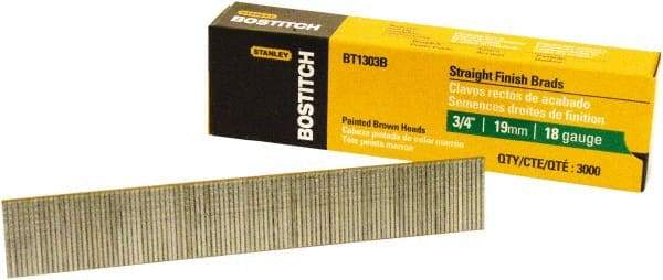 Stanley Bostitch - 18 Gauge 0.05" Shank Diam 3/4" Long Brad Nails for Power Nailers - Steel, Bright Finish, Ring Shank, Straight Stick Adhesive Collation, Brad Head, Chisel Point - A1 Tooling