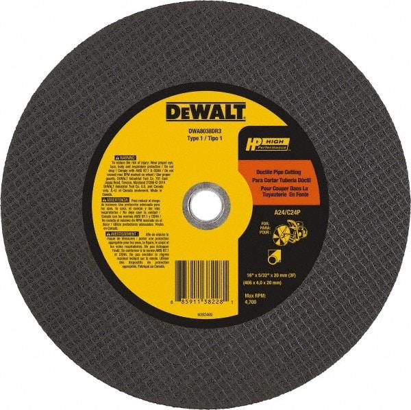 DeWALT - 16" 24 Grit Silicon Carbide Cutoff Wheel - 5/32" Thick, 20mm Arbor, 4,700 Max RPM, Use with Chop Saws - A1 Tooling